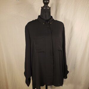 Women's H&M Black Sheer High Low Button-Down Shirt - 14